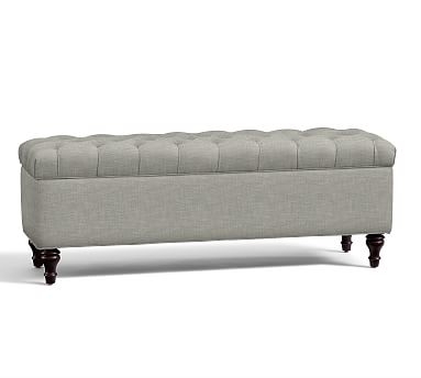 Lorraine Tufted Upholstered Queen Storage Bench, Premium Performance Basketweave Light Gray - Image 2