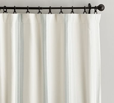 Riviera Striped Linen/Cotton Blackout Curtain, 50 x 84", Porcelain Blue - Image 0