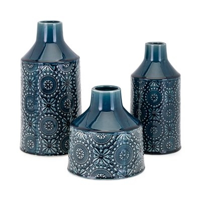 Brynne Glazed Floral Ceramic 3 Piece Table Vase Set - Image 0