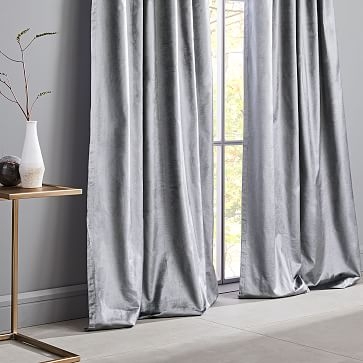 Cotton Luster Velvet Curtain, Set of 2, Pewter, 48"x108" - Image 1