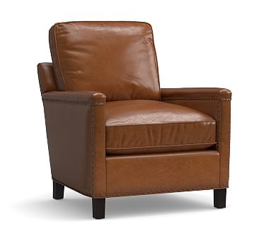 Tyler Square Arm Leather Armchair with Nailheads, Down Blend Wrapped Cushions, Vintage Caramel - Image 0