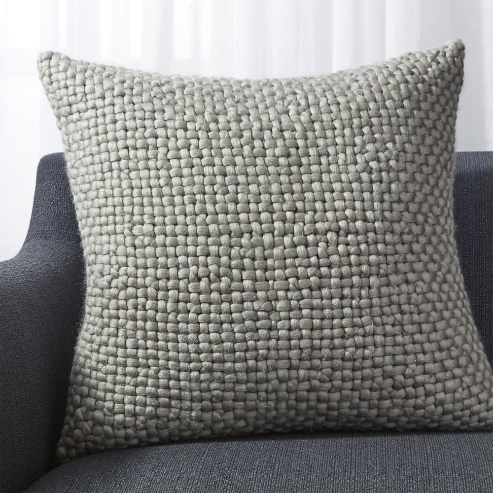 Cozy Weave Grey Pillow with Feather-Down Insert 23" - Image 0