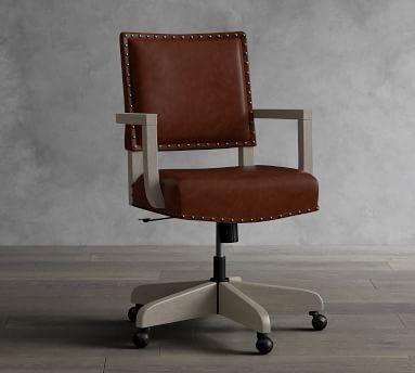 Manchester Leather Swivel Desk Chair, Seadrift Frame, Burnished Bourbon - Image 5