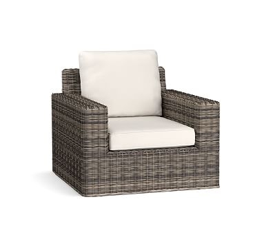 Torrey All-Weather Wicker Square Arm Swivel Lounge Chair with Cushion, Charcoal Gray - Image 0
