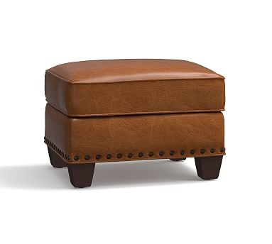 Irving Leather Storage Ottoman, Bronze Nailheads, Polyester Wrapped Cushions, Leather Vintage Caramel - Image 2