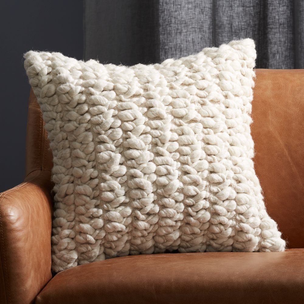 Tillie Ivory White Wool Throw Pillow with Feather-Down Insert 20" - Image 3