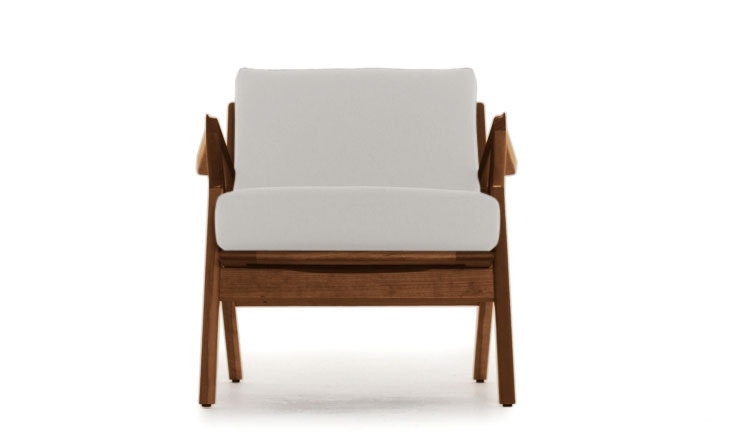 White Soto Mid Century Modern Concave Arm Chair - Merit Snow - Walnut - Image 1