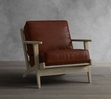 Raylan Leather Armchair with Brown Frame, Down Blend Wrapped Cushions, Statesville Toffee - Image 2