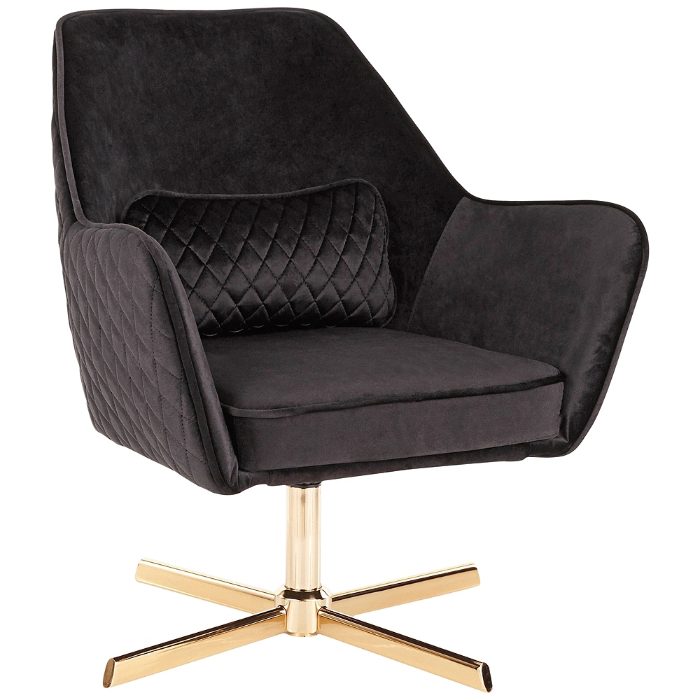 Diana Black Velvet and Gold Metal Swivel Lounge Chair - Style # 67W67 - Image 0