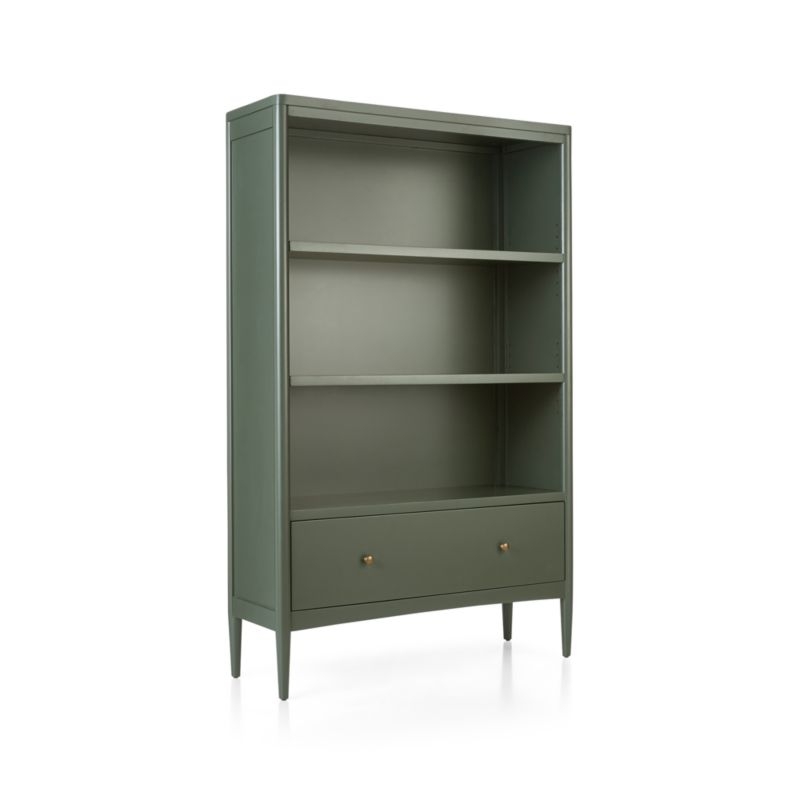 Hampshire Tall Olive Green Wood 3-Shelf Kids Bookcase with Drawer - Image 1