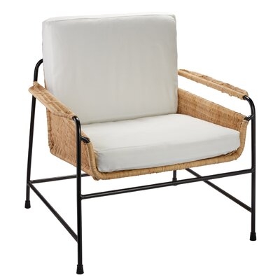 Baltz Lounge Chair In Natural Rattan & Black Steel With Off White Cushions - Image 0