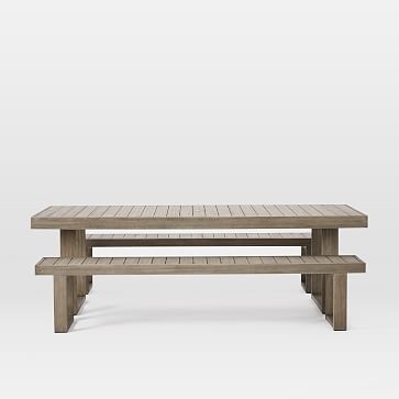 Portside Dining Table Set: 76.5" Table + Two 66" Benches, Weathered Gray - Image 2