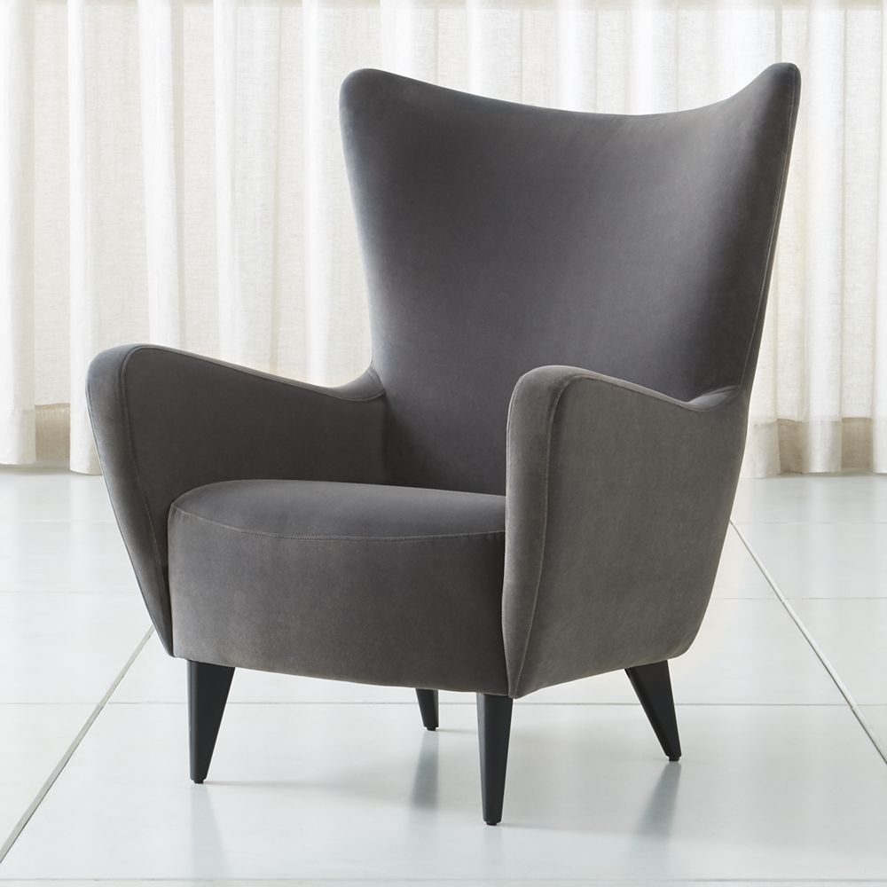 Elsa Grey Velvet Wingback Chair - Image 0
