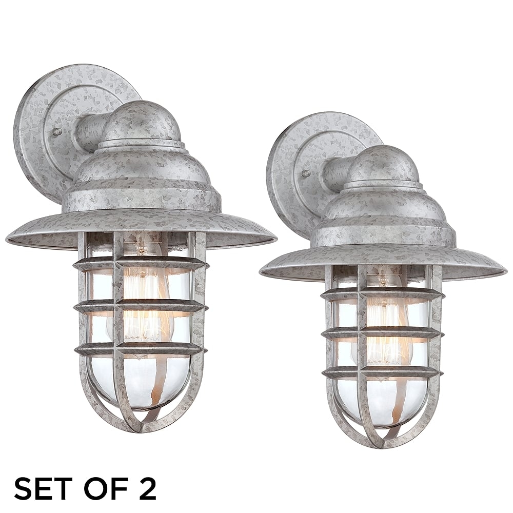 John Timberland Marlowe 13 1/4" Galvanized Cage Wall Lights Set of 2 - Image 0