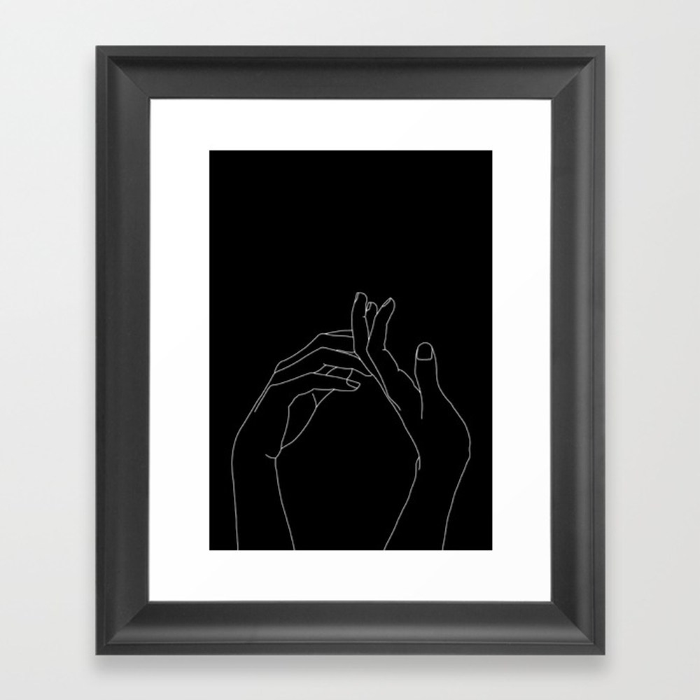 Hands Line Drawing Illustration - Abi Black Framed Art Print - Scoop Black Mini 10" x 12" by Thecolourstudy - Image 0