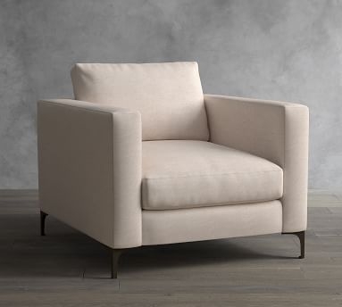 Jake Upholstered Armchair with Brushed Nickel Legs, Polyester Wrapped Cushions, Sunbrella(R) Performance Chenille Salt - Image 1
