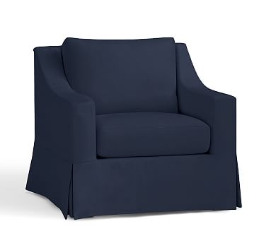 York Slope Arm Slipcovered Armchair, Down Blend Wrapped Cushions, Twill Cadet Navy - Image 0