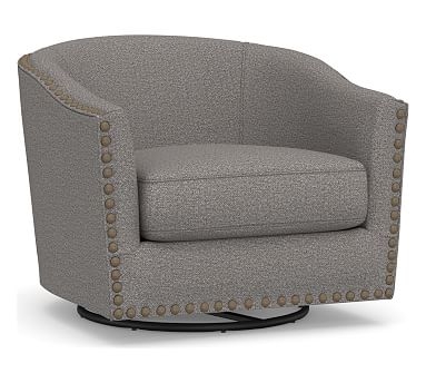Harlow Upholstered Swivel Armchair, Polyester Wrapped Cushions, Performance Chateau Basketweave Blue - Image 2