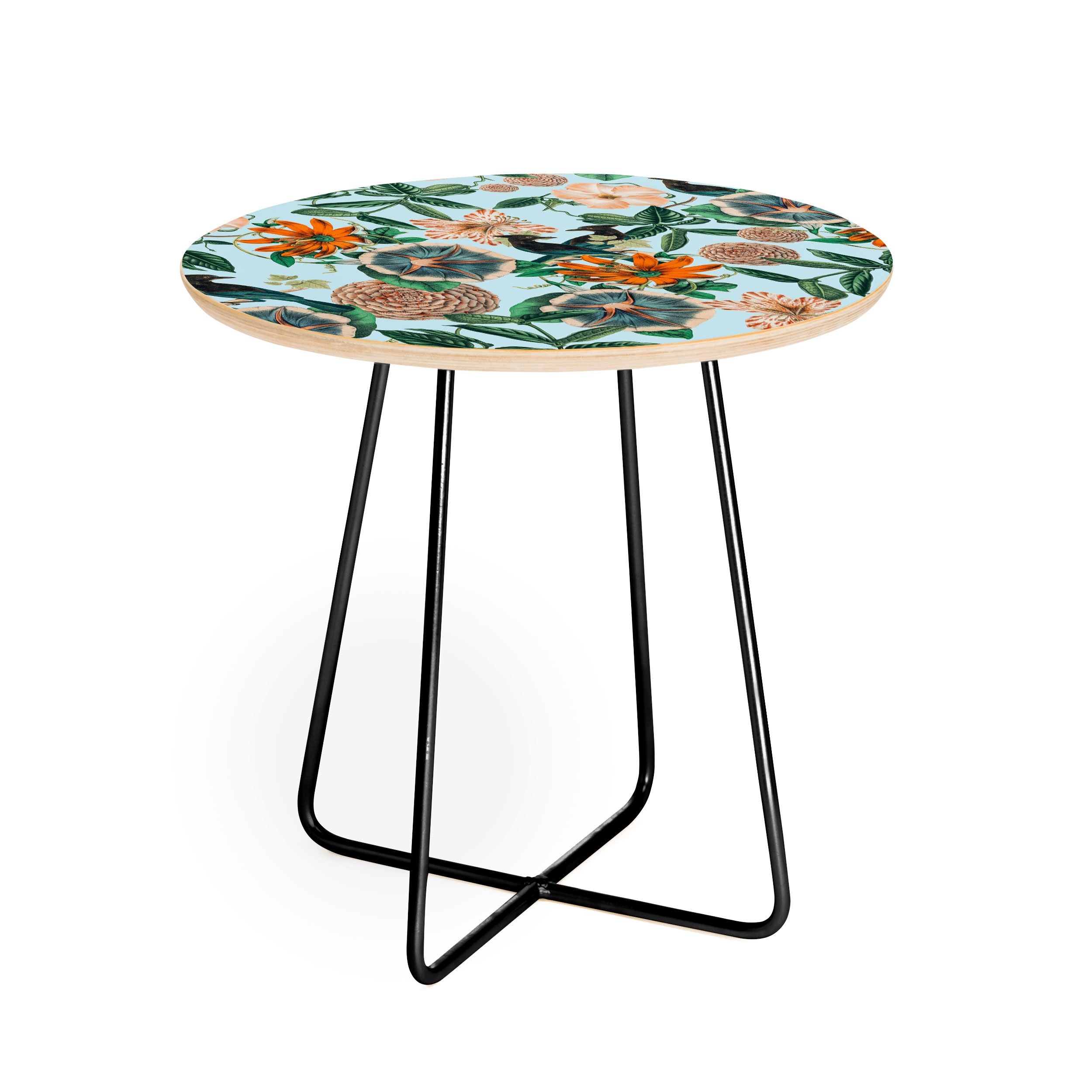 83 Oranges Forest Birds Round Side Table - Gold Aston Legs - Image 1