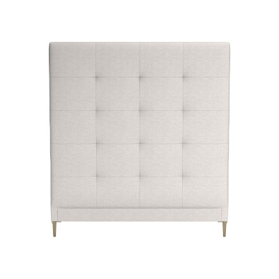 Brooklyn Tall Tufted Headboard Only, Queen, Perennials Performance Basketweave, Ivory, Antique Brass - Image 0