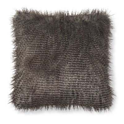 Faux Fur Pillow Cover, 22" X 22", Gray Owl Feather - Image 0