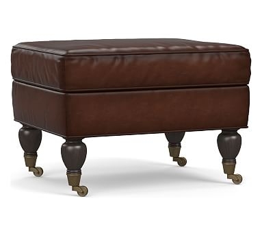 Brooklyn Leather Ottoman, Polyester Wrapped Cushions, Burnished Walnut - Image 2