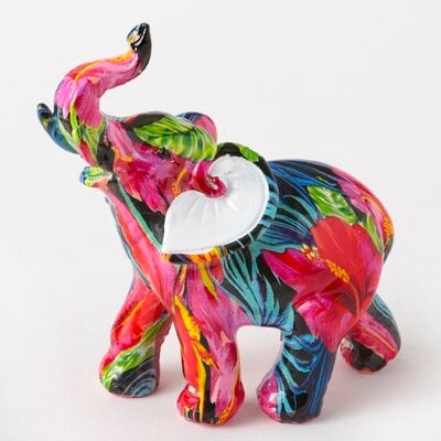 Longwell Tropical Floral Elephant Figurine - Image 0