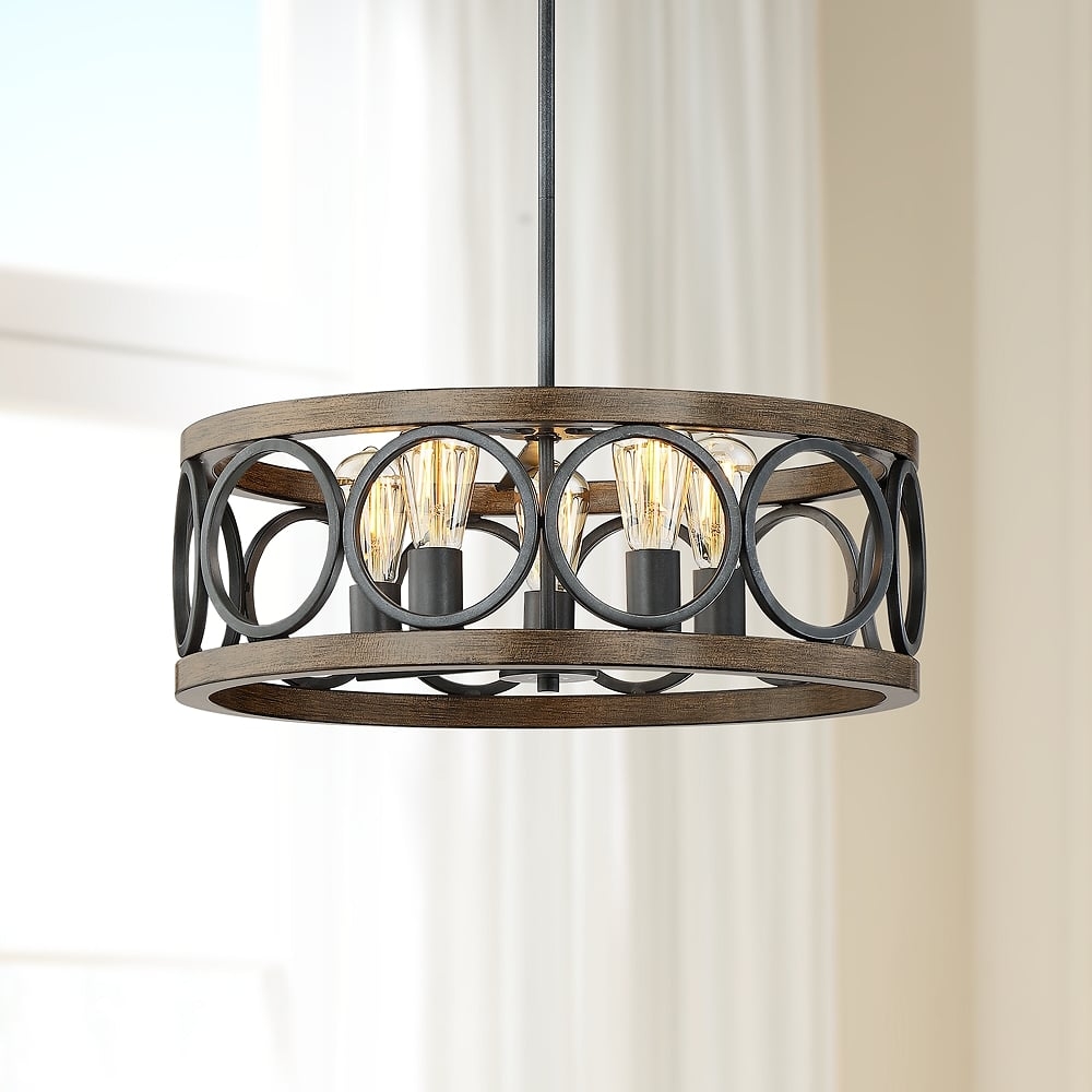 Franklin Iron Salima 21 1/4" Bronze and Wood 5-Light Round Chandelier - Image 0