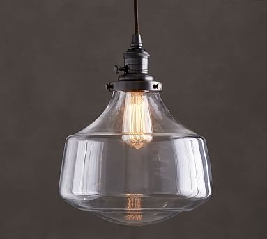 11" Schoolhouse Wavy Clear Glass Cord Pendant with Bronze Hardware - Image 0