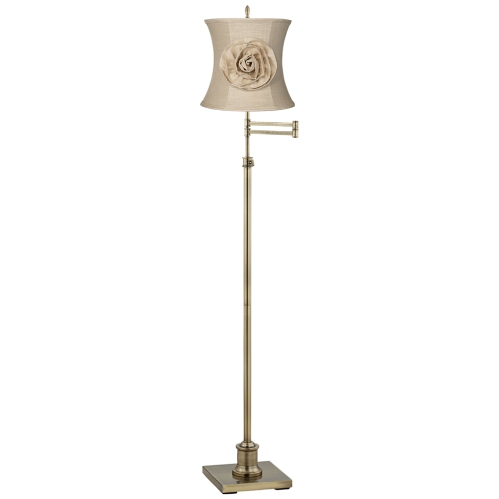 360 Lighting Westbury Almond Flower Brass Adjustable Swing Arm Floor Lamp - Image 0