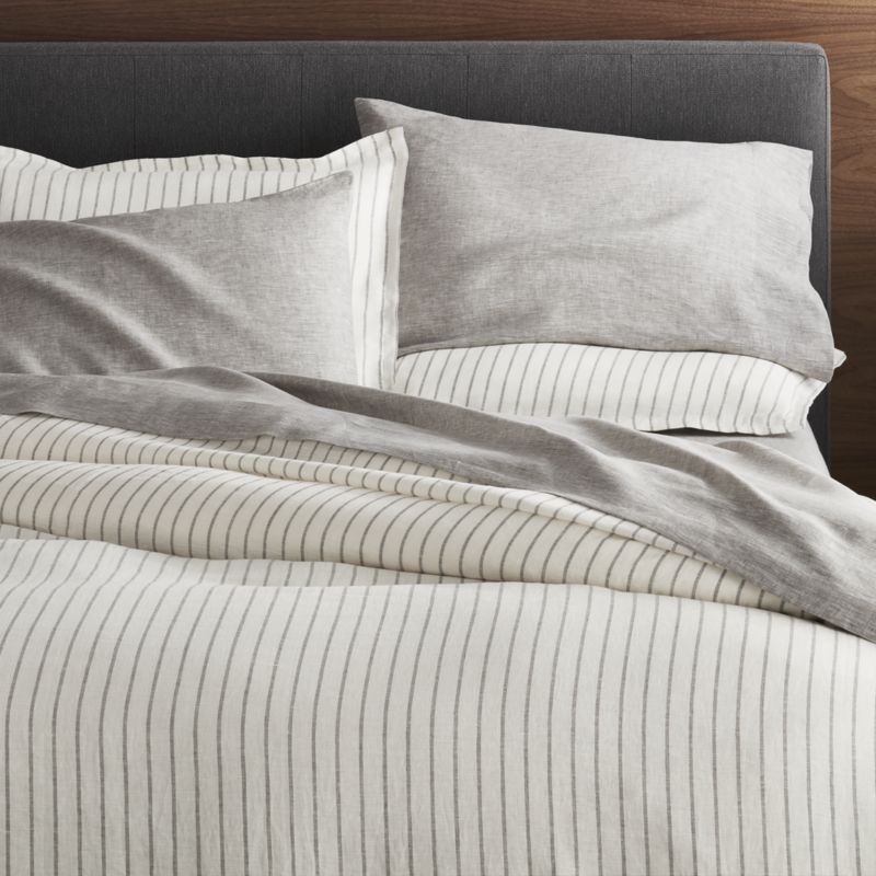 Pure Linen Wide Stripe Warm White Standard Pillow Sham - Image 1