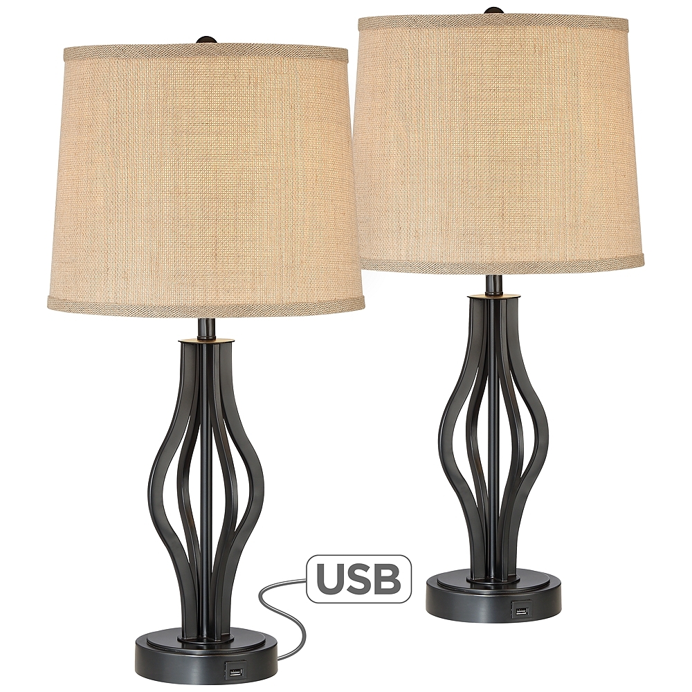 360 Lighting Heather 25 3/4" Iron Table Lamps with USB Ports Set of 2 - Image 0