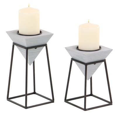 Modern Inverted Pyramid 2 Piece Candlestick Set with Stand - Image 0