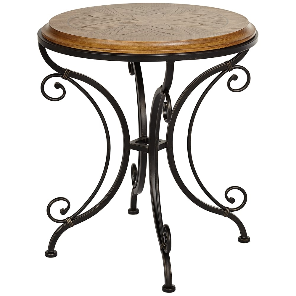 Leda 22 1/4" Wide Gold Brushed Black Round Accent Table - Image 0