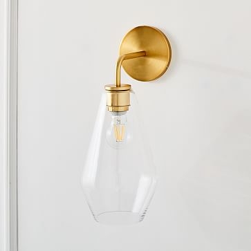 Sculptural Glass Geo Sconce, Medium Geo, Champagne Shade, Brass Canopy - Image 1