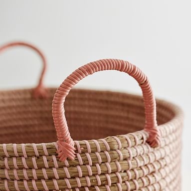 Woven Seagrass Storage Baskets, Medium, Single, Blush Ombre - Image 2