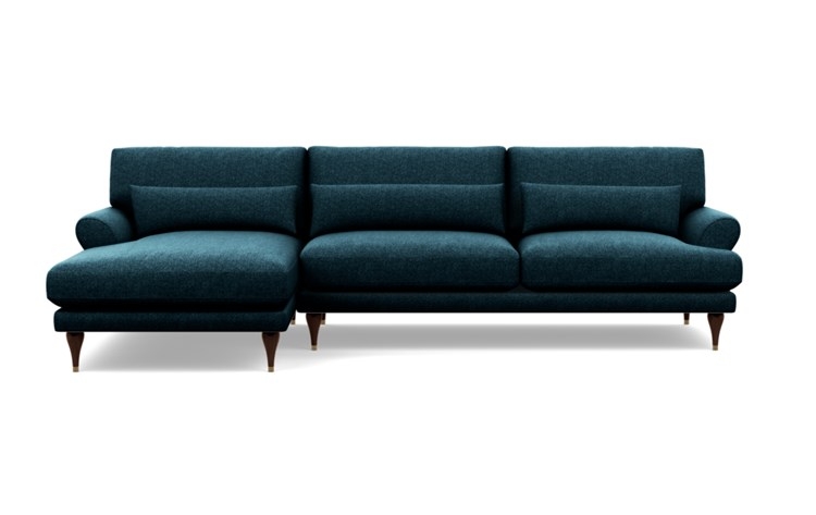 Maxwell Left Sectional with Blue Indigo Fabric and Oiled Walnut with Brass Cap legs - Image 0