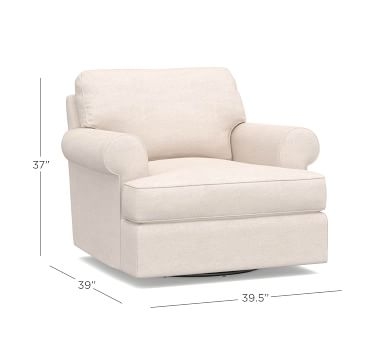 Townsend Upholstered Swivel Armchair, Polyester Wrapped Cushions, Performance Everydaylinen(TM) by Crypton(R) Home Ivory - Image 3