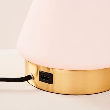 Metalized Glass Table Lamp + USB, Small, Blush, Antique Brass - Image 2