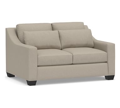 York Slope Arm Upholstered Deep Seat Loveseat 60", Down Blend Wrapped Cushions, Performance Brushed Basketweave Sand - Image 0