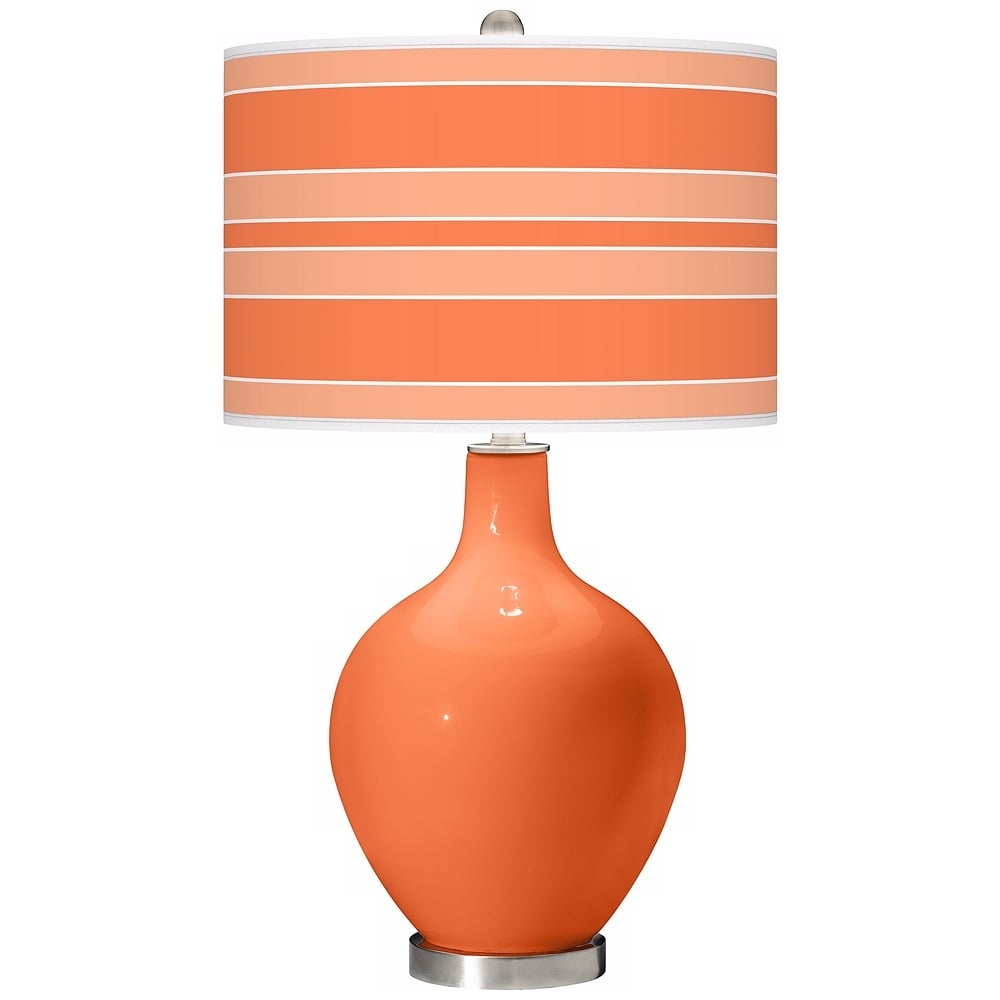 Color Plus Ovo 28 1/2" Bold Stripe Shade Nectarine Orange Table Lamp - Image 0