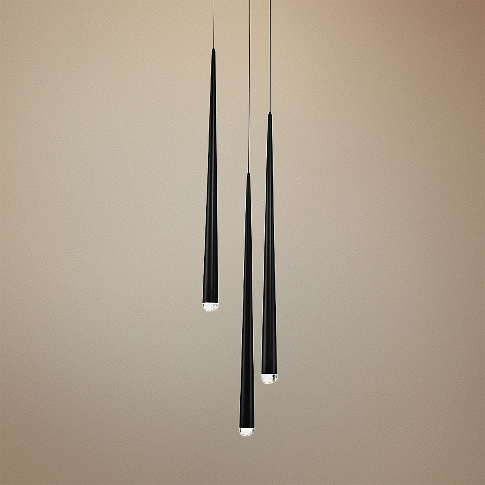 Cascade 12"W Black w/ Clear Crystal LED Multi Light Pendant - Style # 55P98 - Image 0
