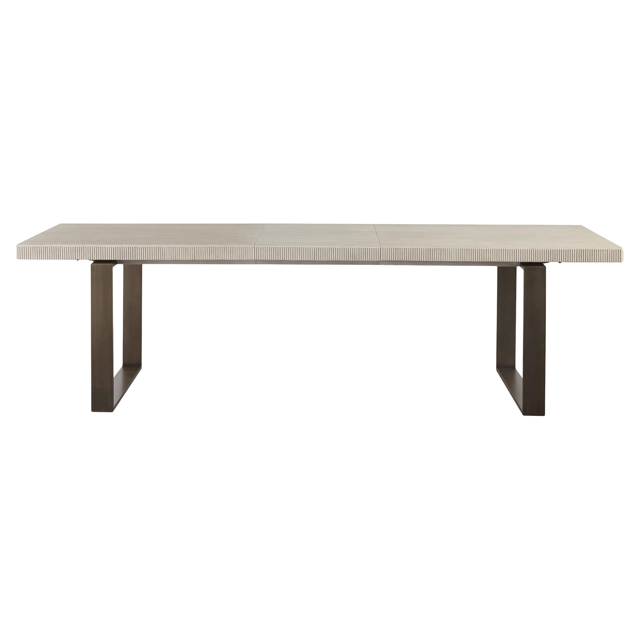 John Modern Classic Ivory Wood Top Bronze Metal Extendable Dining Table - Image 0