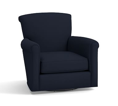 Irving Upholstered Swivel Armchair, Polyester Wrapped Cushions, Twill Cadet Navy - Image 0