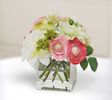 Faux Rose And Hydrangea In Square Vase - Image 2