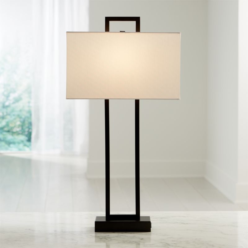 Adler Black Rectangle Table Lamp with USB - Image 1
