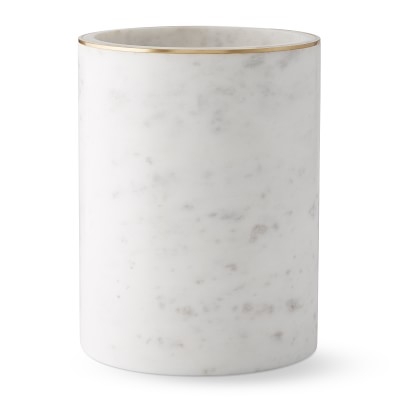White Marble and Brass Wastebasket - Image 0