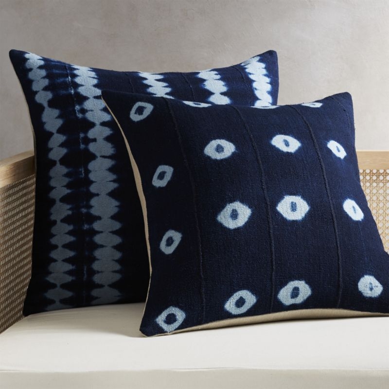 23" Indigo Stripes Mudcloth Pillow with Down-Alternative Insert - Image 2