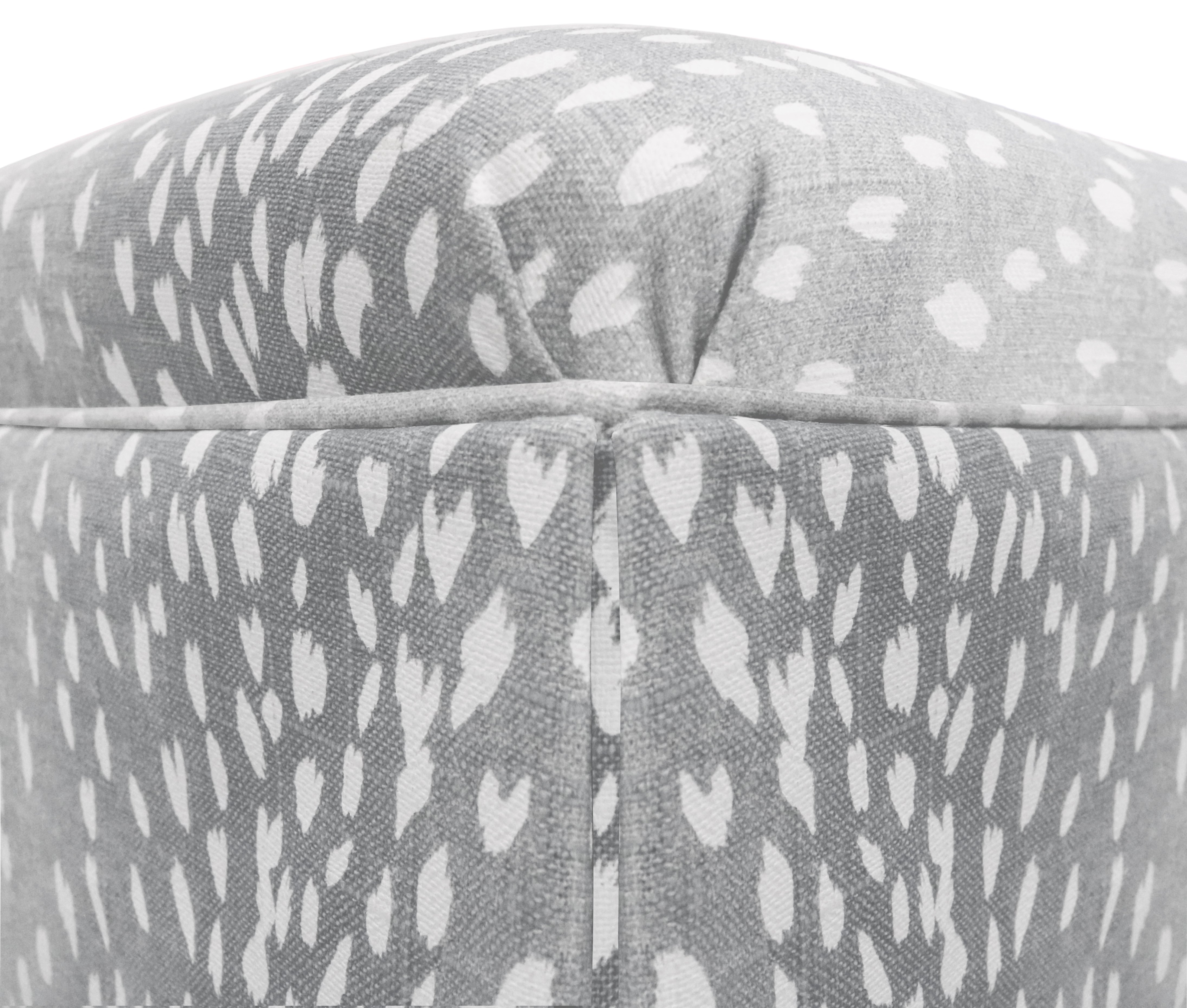 THE SKIRTED OTTOMAN :: ANTELOPE LINEN PRINT // GREY - Skirted Ottoman - Image 3