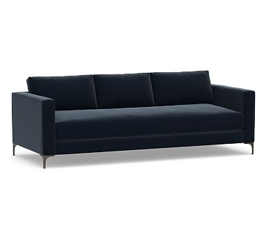 Jake Upholstered Grand Sofa 96" with Bronze Legs, Polyester Wrapped Cushions, Performance Plush Velvet Navy - Image 0